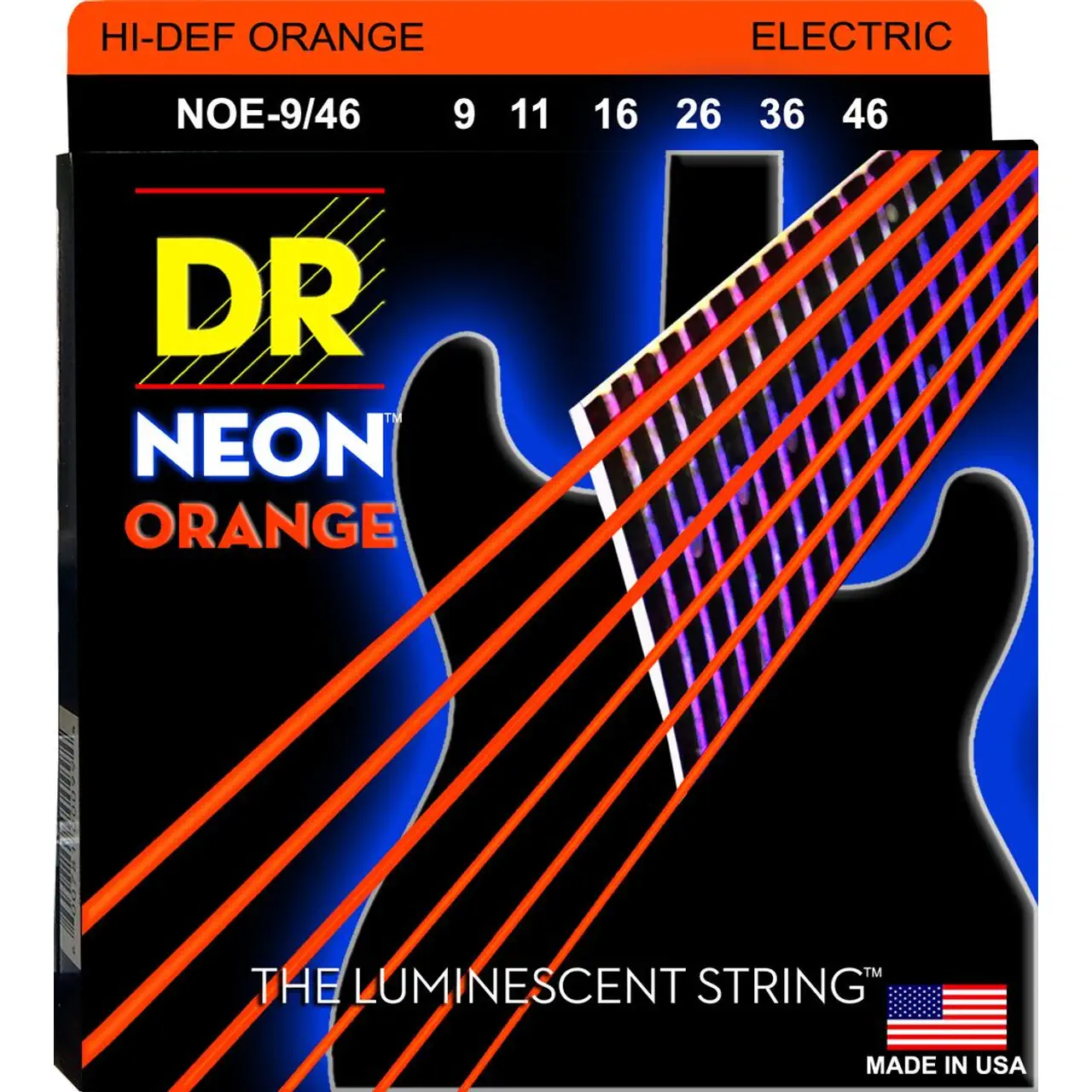 DR-HI-DEF-NEON™-ORANGE-Light-Medium-9-46-zice-za-elektricnu-gitaru DR STRINGS DR VERITAS 9-46 Žice za električnu gitaru - Image 1